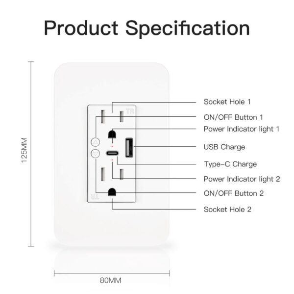 Smart Wall Socket with USB A & C WiFi - Imagen 2