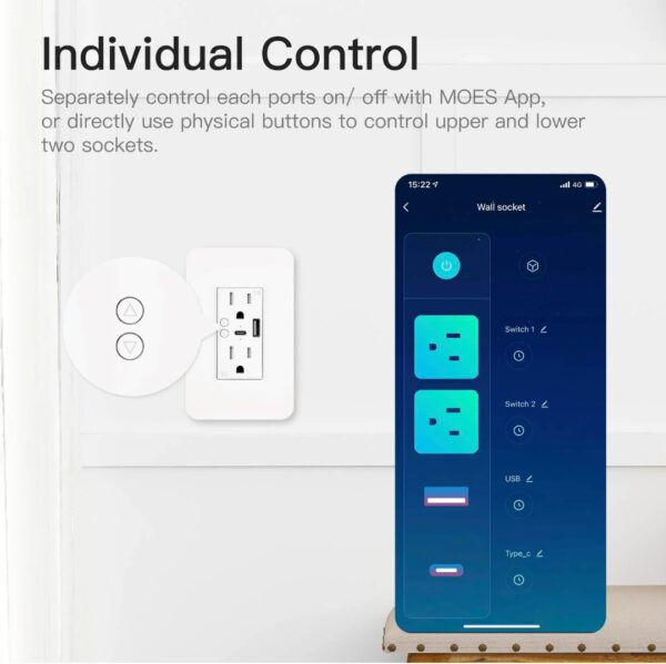 Smart Wall Socket with USB A & C WiFi - Imagen 7